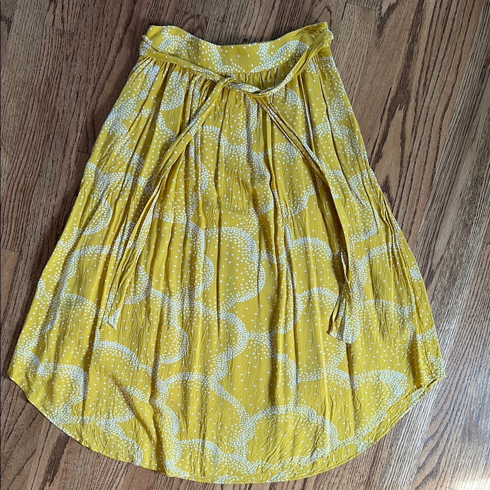 Anthropologie Maeve Yellow and White A-Line Midi Skirt